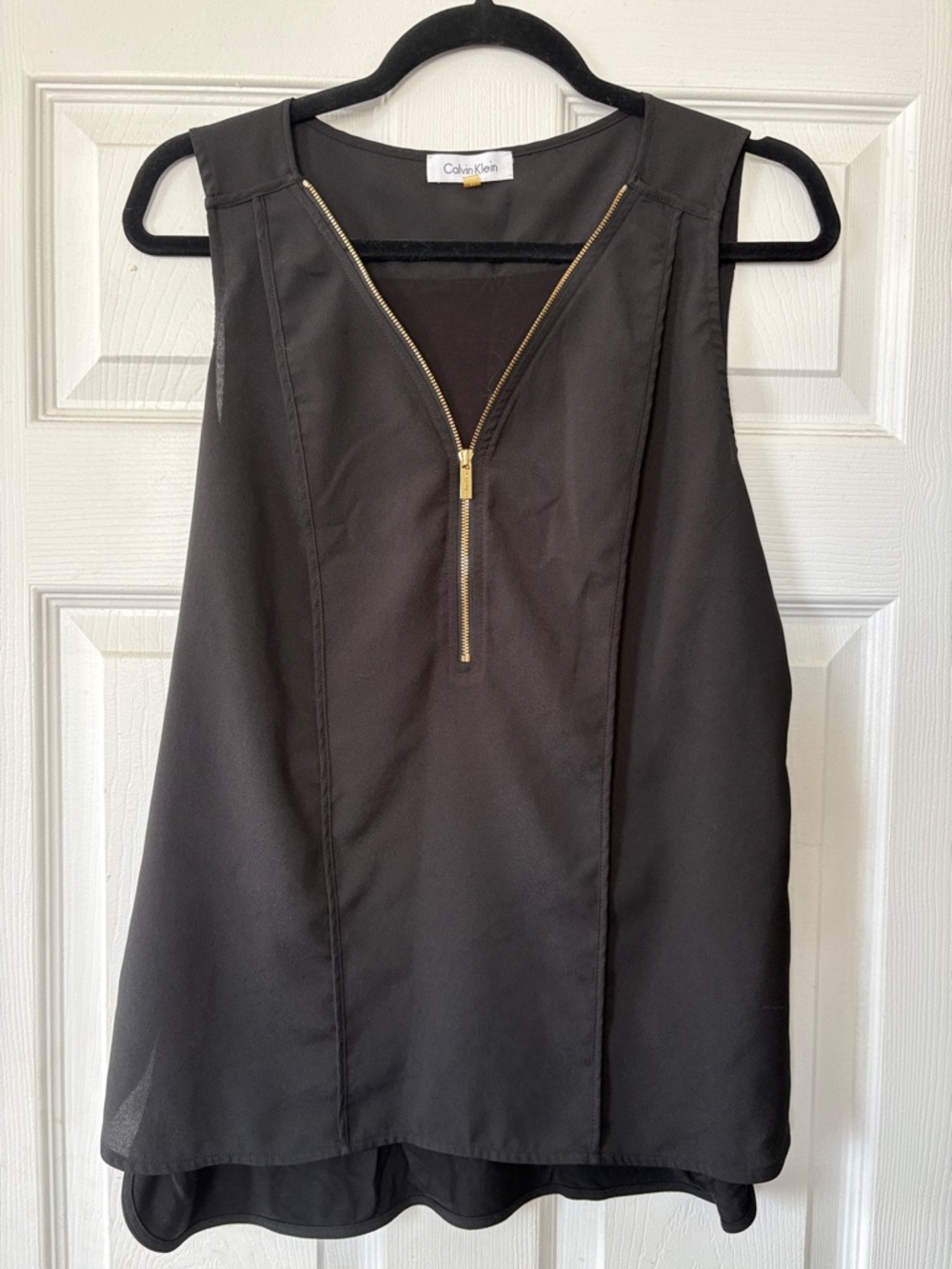 Calvin Klein Black Sleeveless Gold-Zip Tunic Size Medium